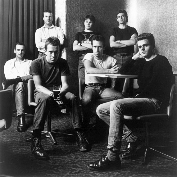 Hunters & Collectors H+C circa 1986 L-R from back Doug Falconer, Jack Howard, Michael Waters, Rob Miles, Front John Archer, Mark Seymour, Jeremy Smith-2